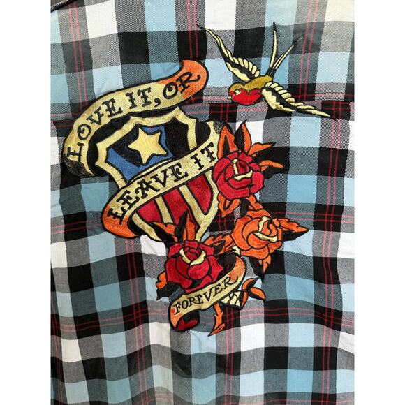 Pepe Jeans Vintage Commander LXXIII Men’s Plaid Checks Shirt Blue Embroidered XL - Picture 8 of 8